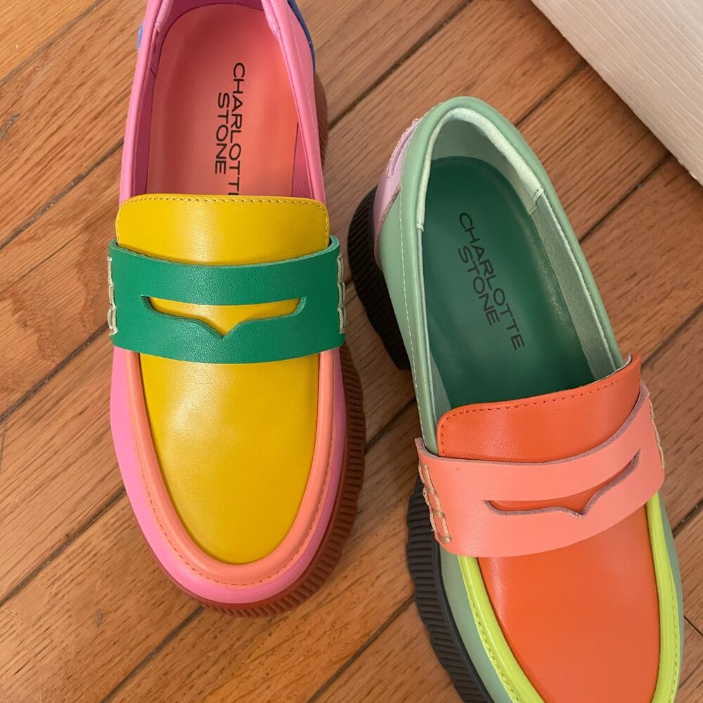 Charlotte Stone Adam Leather Platform Loafer in Solimar, Multicolor, size 4 - Picture 2 of 6